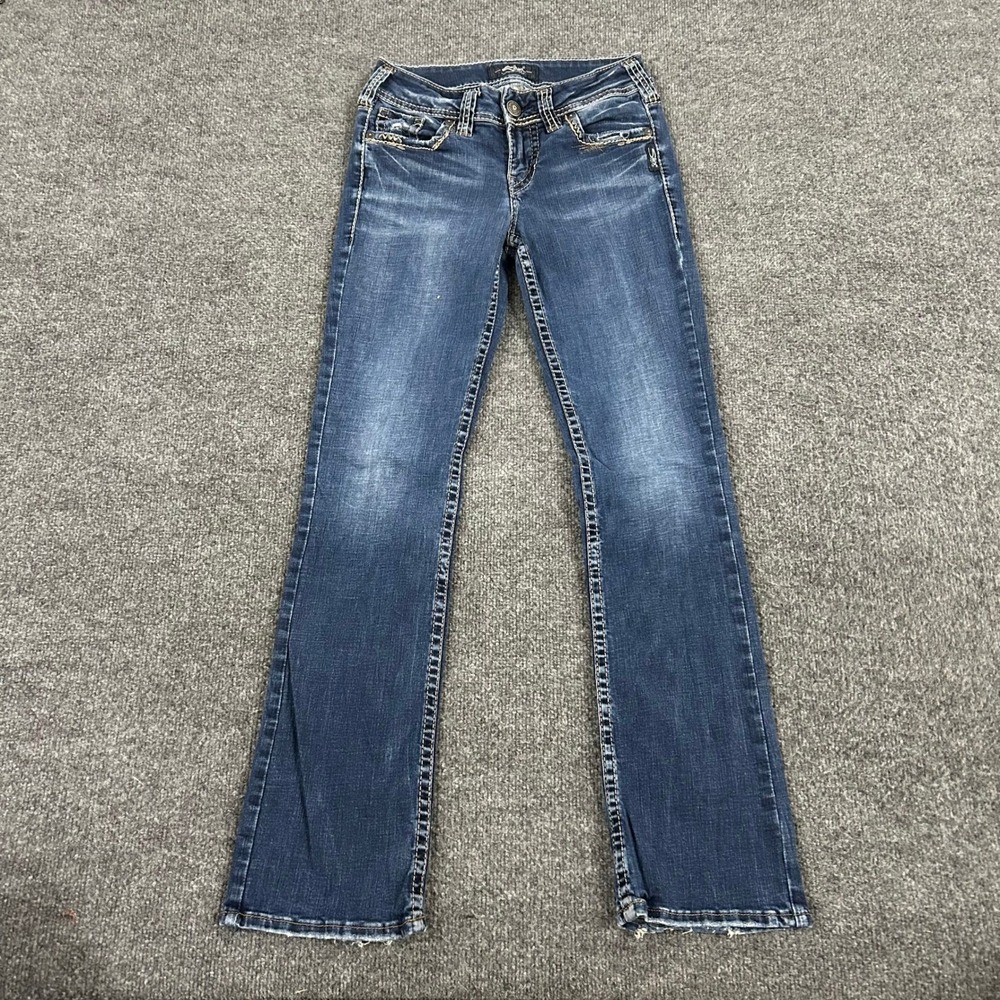 Silver Jeans Co. Jeans Womens Size 27 Blue Suki Slim Bootcut Dark Wash Distress
